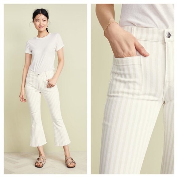 Womens Frame Courtyard LBCFRA009S Beige White Bardot Kick Flare Denim Jean 28 - Picture 1 of 11